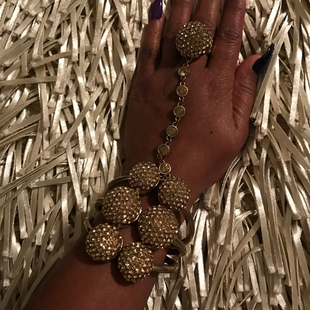 Gold Cuff Crystal with attached Ring
